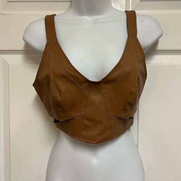 Zara Tops Zara Caramel Faux Leather Cut Out Top - Picture 5 of 9